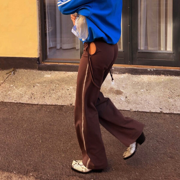 Fashion Simple Striped Contrast Color Straight Casual Mopping Trousers