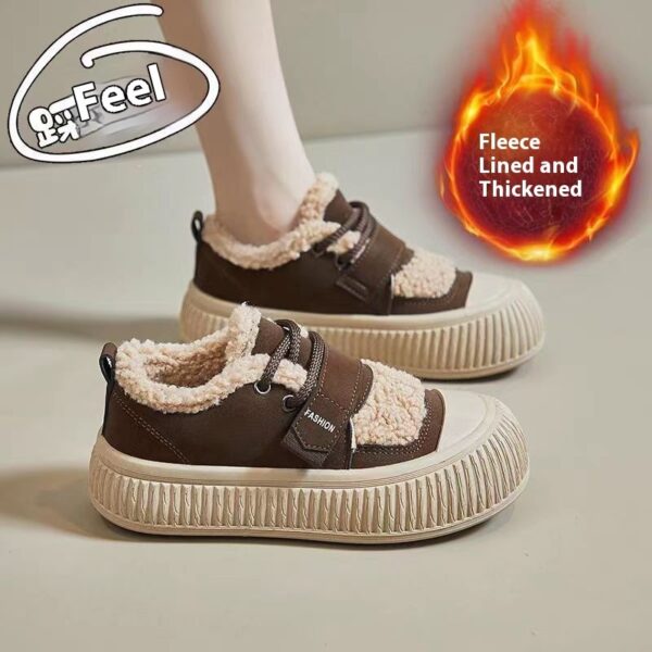 Fleece-lined Sneakers Women's Thick Bottom Non-slip Warm Cotton Shoes