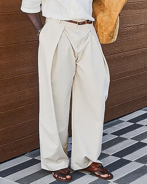 Men's Casual Pleated Wide-leg Pants