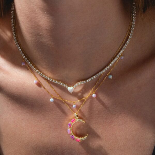 Opal Moon Necklace Diamond Inlaid Clavicle Chain