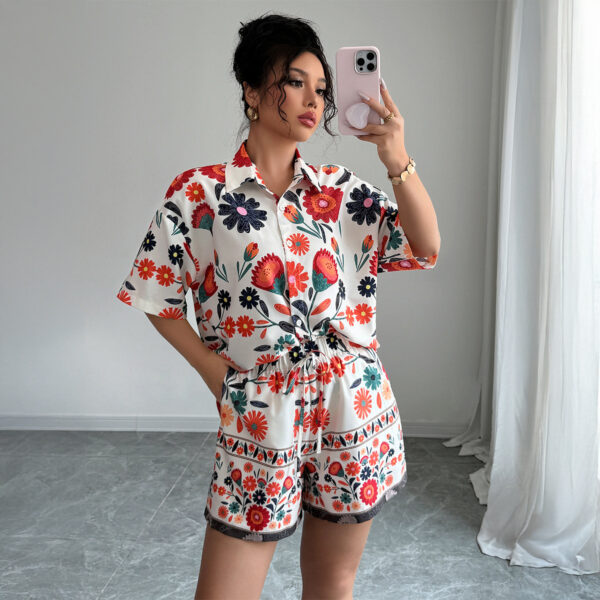 Simple Style Short Sleeve Printed Short Pants Suit