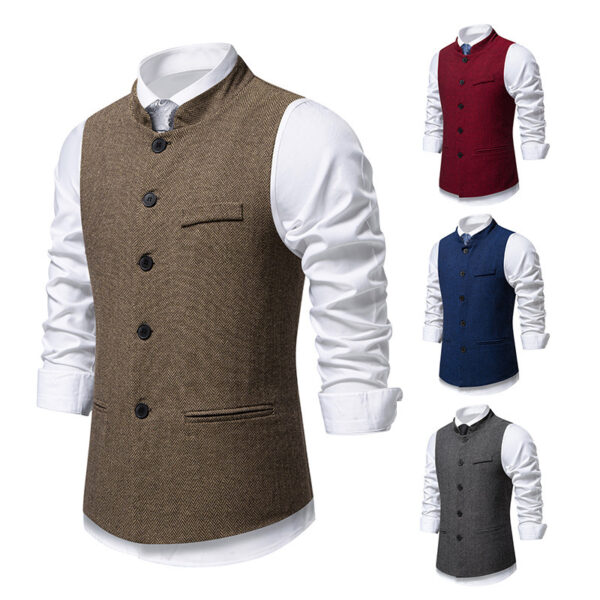 New Men's Retro Stand Collar Herringbone Senior Solid Color Suit Vest