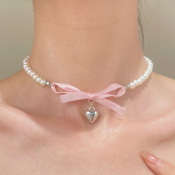 Love Heart Bow Tie Clavicle Chain Necklace