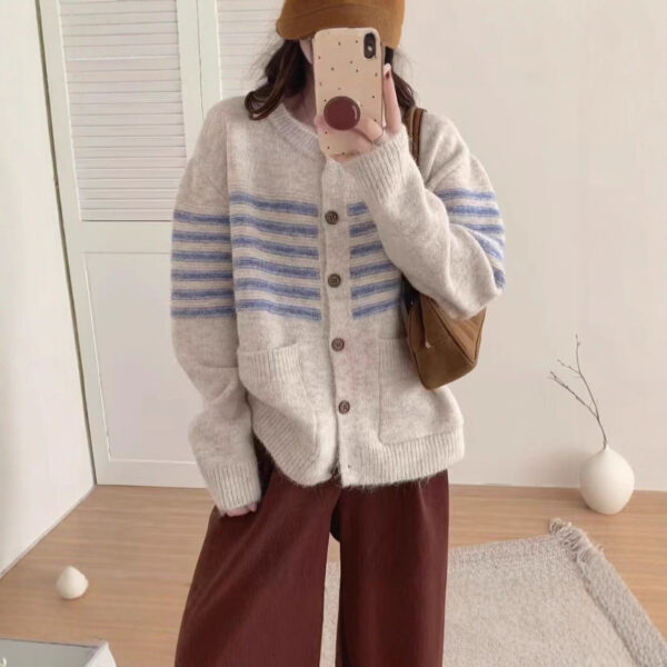 Vintage Stripe Versatile Knitted Cardigan Korean Style