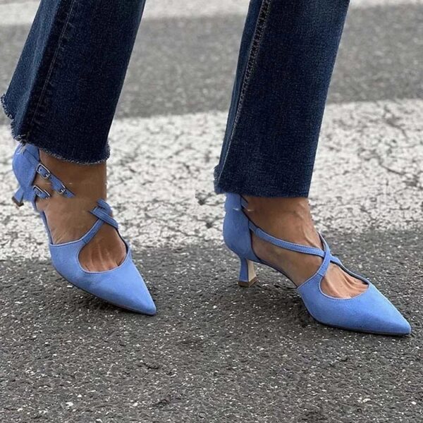 Plus Size Pointed Toe Suede Cross Buckle Strap Hollowed Sandals