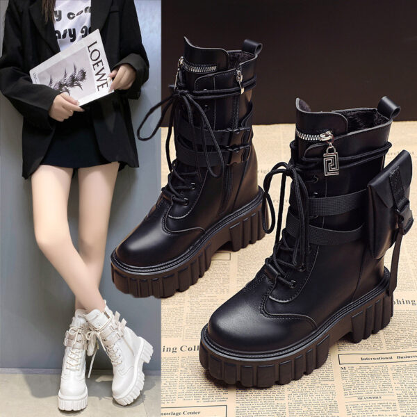 Platform Shoes Female Autumn And Winter Cotton Padded Height Increasing Insole Mid-calf Martin Boots