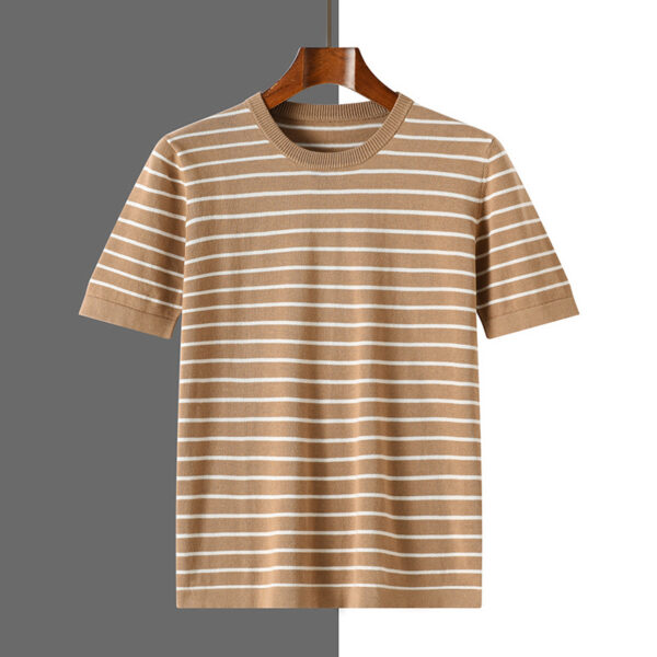 New Striped Round Neck Breathable Men's Short Sleeve