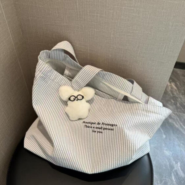 Casual Striped Lazy And Simple Large Capacity Commuter Canvas Bag