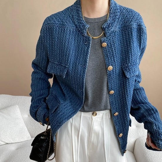 Texture Profile Classic Style Denim Jacket Coat