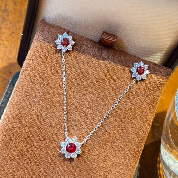 Red Diamond Inlaid Clavicle Chain Female Stud Earrings