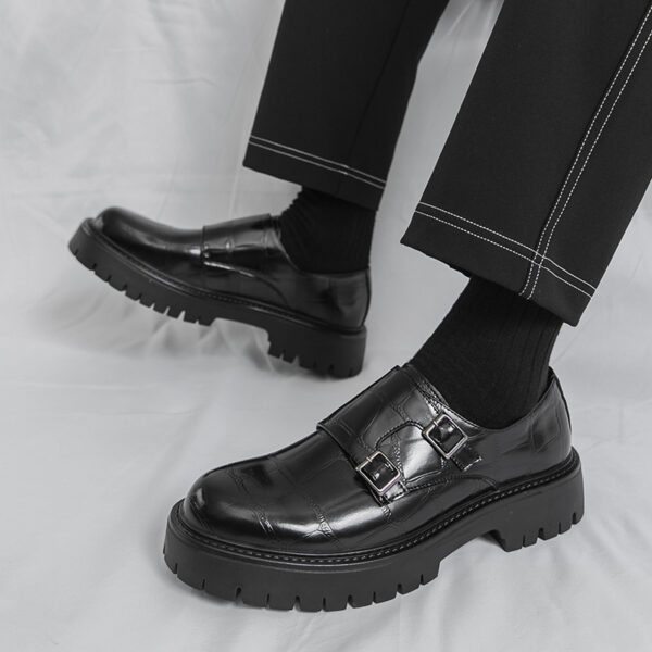 Men's Thick Bottom Horsebit Buckle Slip On Loafers Big Head Leather Shoes